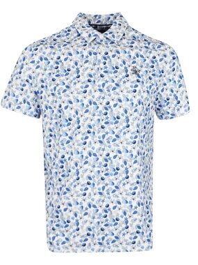 Original Penguin- Pete’s Coconut Caddy Golf Polo. White And Blue Printed Pattern